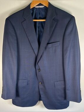 Samuelsohn Bennet Blazer Jacket Sport Coat 40R Colombo Icewool Navy Micro Check